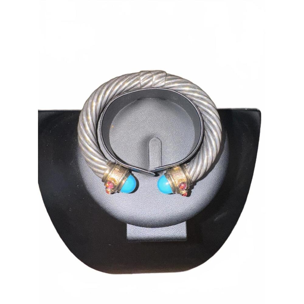 David Yurman Gold and Silver Braided Renaissance Cuff W/ Turquoise and Amethyst